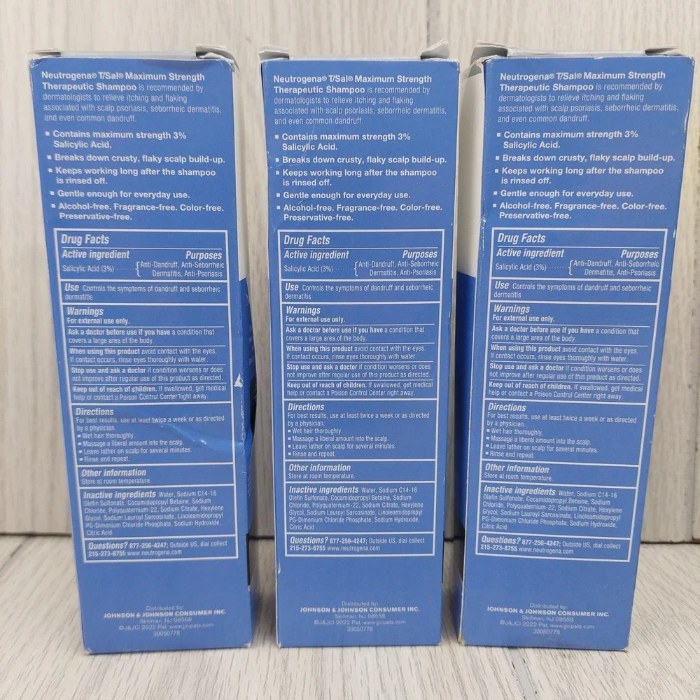 Neutrogena T/Sal Therapeutic Shampoo Unisex 4.5oz Blue 3% Salicylic Acid 3pk